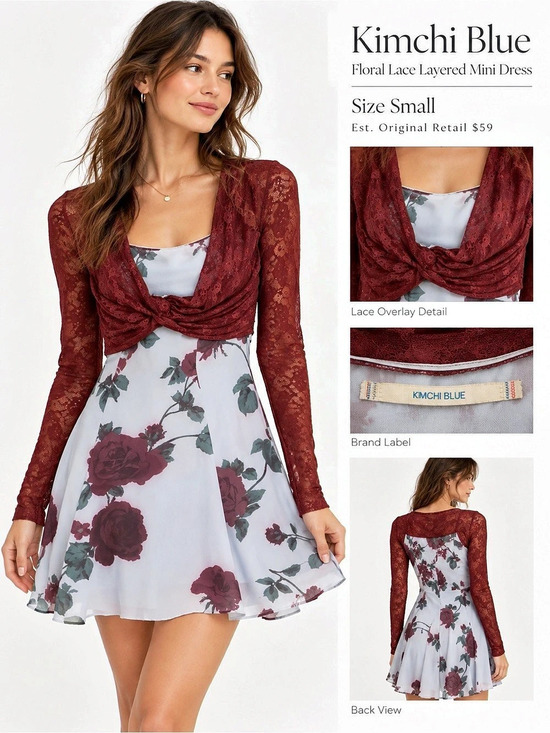 Kimchi Blue Dresses & Skirts - Kimchi Blue Floral Lace Layered Mini Dress Mini Dress in Red & White